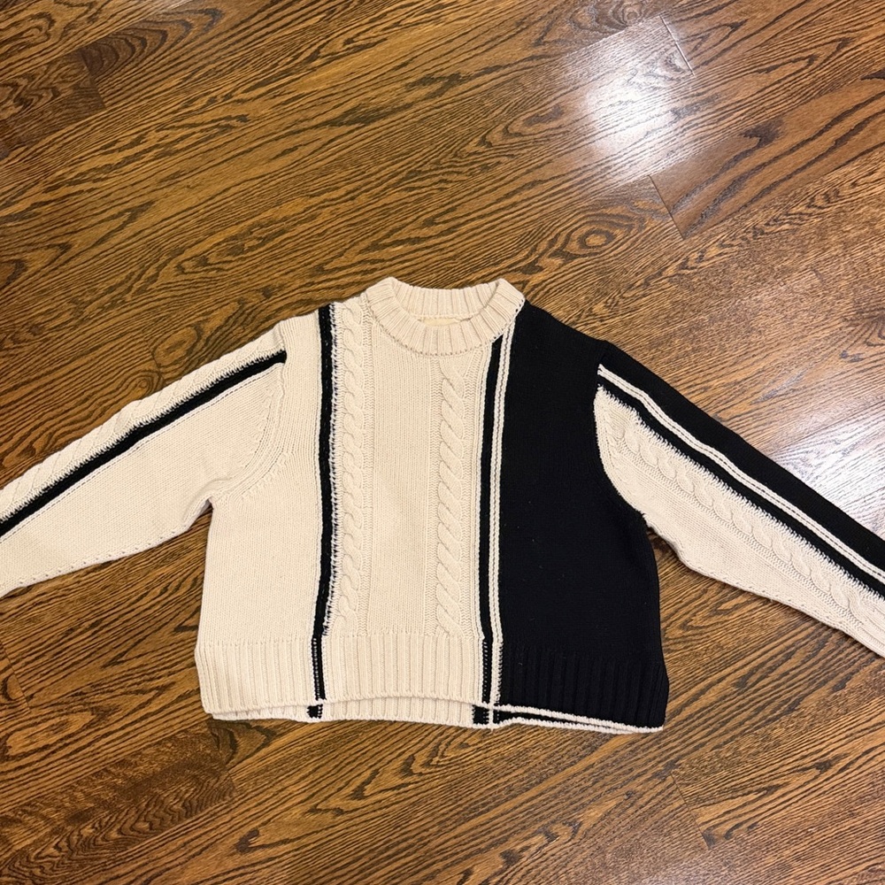 Loulou Studio Black and Cream Cable Knit Sweater